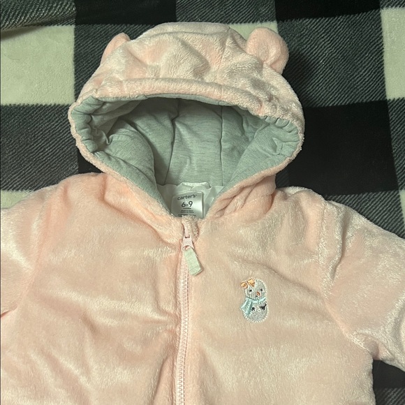 Carter's Pink Fleece One Piece Winter Suit with Bear Ears size 6-9 Months - Picture 2 of 16